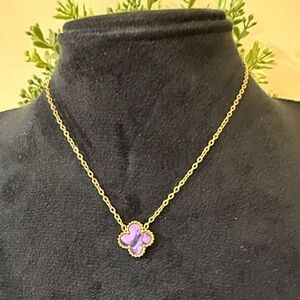 18k Gold plated double sided Women’s Clover Necklace - Purple Clover Pendant